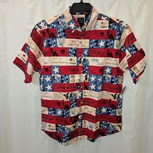 NWT Mens M Patriotic 4th Of July Print Casual Button Down Shirt Cotton